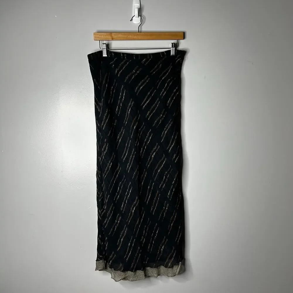 Vintage Karavan Y2K Midi Skirt Women's Medium Forest Fairy Chiffon Mesh Navy